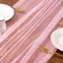 Socomi Pearl Table Runner Tulle Pink Summer Cheesecloth 10FT Gauze Cheese Cloth Sheer Chiffon Dining Wedding Birthday Party Baby Shower Bridal Anniversary Holiday Centerpiece Table Decor