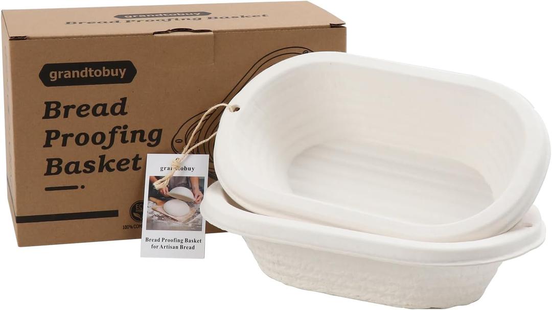2x 11inch Oval Pulp Bread Proofing Basket Sourdough Banneton Brotform with Linen Liner Cloth Cover Baking Supply For Professional and Homemade Artisan Bread