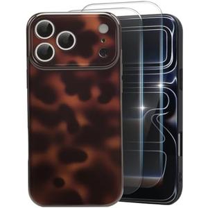 MYY Cute Phone Case for iPhone 17 Pro Case, [with 2X Screen Protector] Tortoise Shell Pattern Leopard Full Camera Protective Slim Shockproof Cool Trendy Aesthetic-Brown Amber