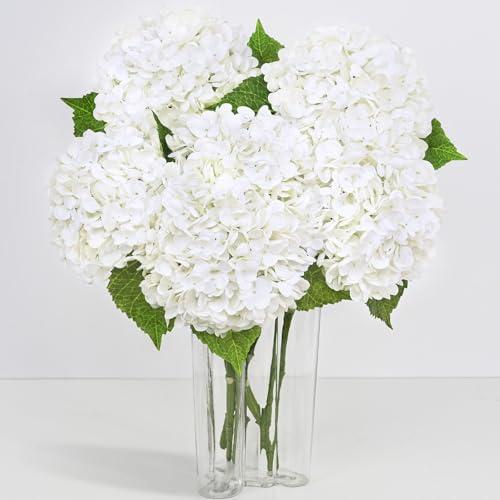 Yastouay 6 Pcs Real Touch Hydrangea Artificial Flowers, 21" White Full Faux Hydrangea Flowers Latex Fake Flowers for Home Decor Party Floral Arrangements Wedding Bouquets Centerpieces Outdoor Decor