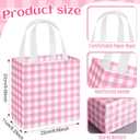 Sweetude 16 Pcs Pink White Checkered Gift Bags with Handles Gingham Pink and White Party Favors Non-Woven Reusable Tote for Women Wedding Birthday Baby Shower Mother's Day Party Decorations