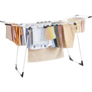 SONGMICS Clothes Drying Rack Foldable, Gullwing Laundry Drying Rack, Space-Saving, 22.2 x 68.1 x 38 Inches, Sock Clips, Metal Structure, for Clothes, Towels, Linens, Indoor, Outdoor White ULLR518W01