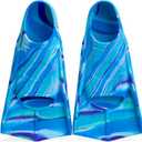 Kids Swim Fins Youth Short Blade Swimming Training Flippers Snorkeling Diving Travel Size Fins for Children Girls Boys Beginners,Lap Swimming,Comfortable Silicone Flippers with Mesh Bag, Blue Medium