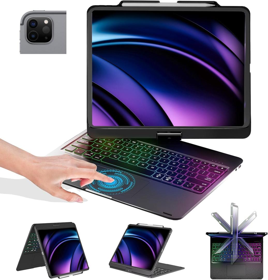 BABG Keyboard Case for iPad Air 13 inch(M3/ M2)&iPad Pro 13(M5/ M4), iPad Pro 12.9(6th/ 5th / 4th/ 3rd Gen) Case with Keyboard, 360° Rotatable, Toupad, Backlits, Pencil Charging-Black