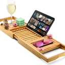 Luxury Foldable Bathtub Tray Caddy - Waterproof Wooden Bath Organizer for Book, Soap, Phone