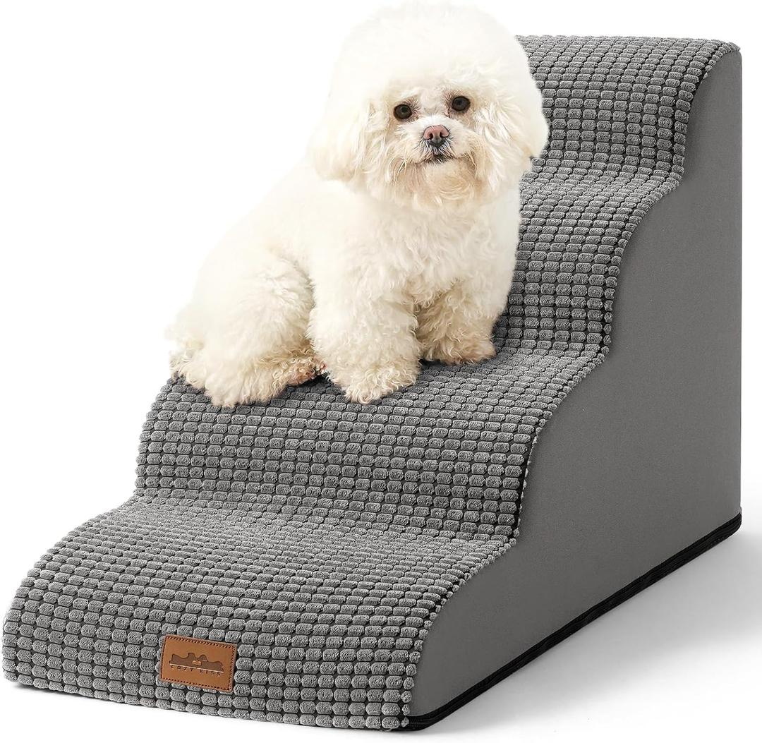 Dog Stairs for Small Dogs 19.7" H, Curved Dog Step for Puppy, Older or Cat, Medium Pet Ramp for Sofa, Couch or Bed, Ladder with High Density Foam, 15.7x28.3x19.7 inch, 4 Step, Light Grey (15.7x28.3x19.7in)