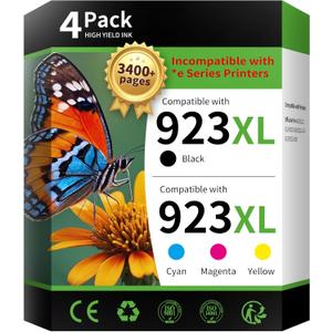 923XL 923 Ink Cartridges for HP Printers Replacement for HP 923XL Ink Cartridges Combo Pack 923e Ink to Work with OfficeJet Pro 8135 8130 8139 8138 8122 8120 8124 8125 8130 Printer (BK/C/Y/M, 4-Pack)