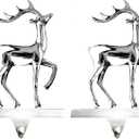 Klikel Stocking Holder Set of 2 - Christmas Reindeer Stocking Hanger For Mantel - Shiny Silver Metal Deer Christmas Stocking Holder For Fireplace Mantle - Heavy Stocking Holder For Mantle-facing Right