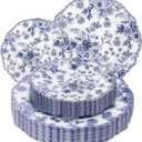 WDF 20PCS Blue and White Plates - Chinoiserie Blue Floral Plates - Baroque Floral Party Decor for Wedding Bridal/Birthdays/Tea Party