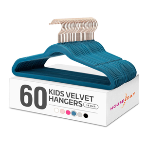 HOUSE DAY Velvet Kids Hangers 60 Pack, Premium Childrens Hangers for Closet, Ultra Thin Cute Clothes Hanger, Non Slip Small Felt Hanger 14 Inch for Kids Clothes, Light Blue