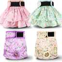 Washable Female Dog Diapers Skirt(4 Pack) - Reusable Doggie Diapers with Adjustable Snaps, High Absorbency Leak-Proof Puppy Diapers for Female Dog in Heat, Period, Incontinence XL (Flowers)