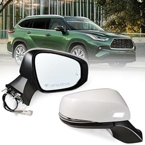 Lqito Right Passenger Mirror Fits 2020-2024 Toyota Highlander With Power Glass, Heated, Turn Signal, Manual Folding, Blind Spot can be DIY Paintable Replace 87910-0E370 (7Pins)