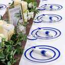 I00000 210 Pcs Dark Blue Plastic Plates, Clear Disposable Plates for 30 Guests, Blue Dinnerware Include 30 Dinner Plates 30 Dessert Plates, 30 Cups, 30 Pre Rolled Napkins with Cutlery Set for Party