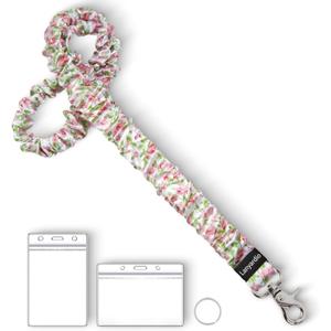 Lanyardio Stretchy Scrunchie Lanyard for ID Badges Keys, Cute Teacher Lanyard for Women with 2 Card Holders 19.24 Inch