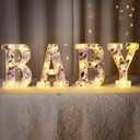 Realspring Woodland Greenery Centerpieces Baby Marquee Light up Sign Letters 8.15'' Baby Shower Letter Battery Operated Gender Reveal Birthday Party Decor for Home Table(Purple)