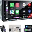 PLZ 7" Wireless Double Din Car Stereo Apple Carplay Radio QLED Screen for Car, Android Auto, Bluetooth 5.3, Fast Charger, 1080P Backup Camera, 4.2 Channel Outputs 240W, 2 Subwoofer