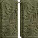 Artoid Mode 2 Pcs Olive Green 3D Leaves Jacquard Hand Towels for Bathroom, 100% Cotton Soft Absorbent Bathroom Decor Towels, 13.7 x 29.5 Inch