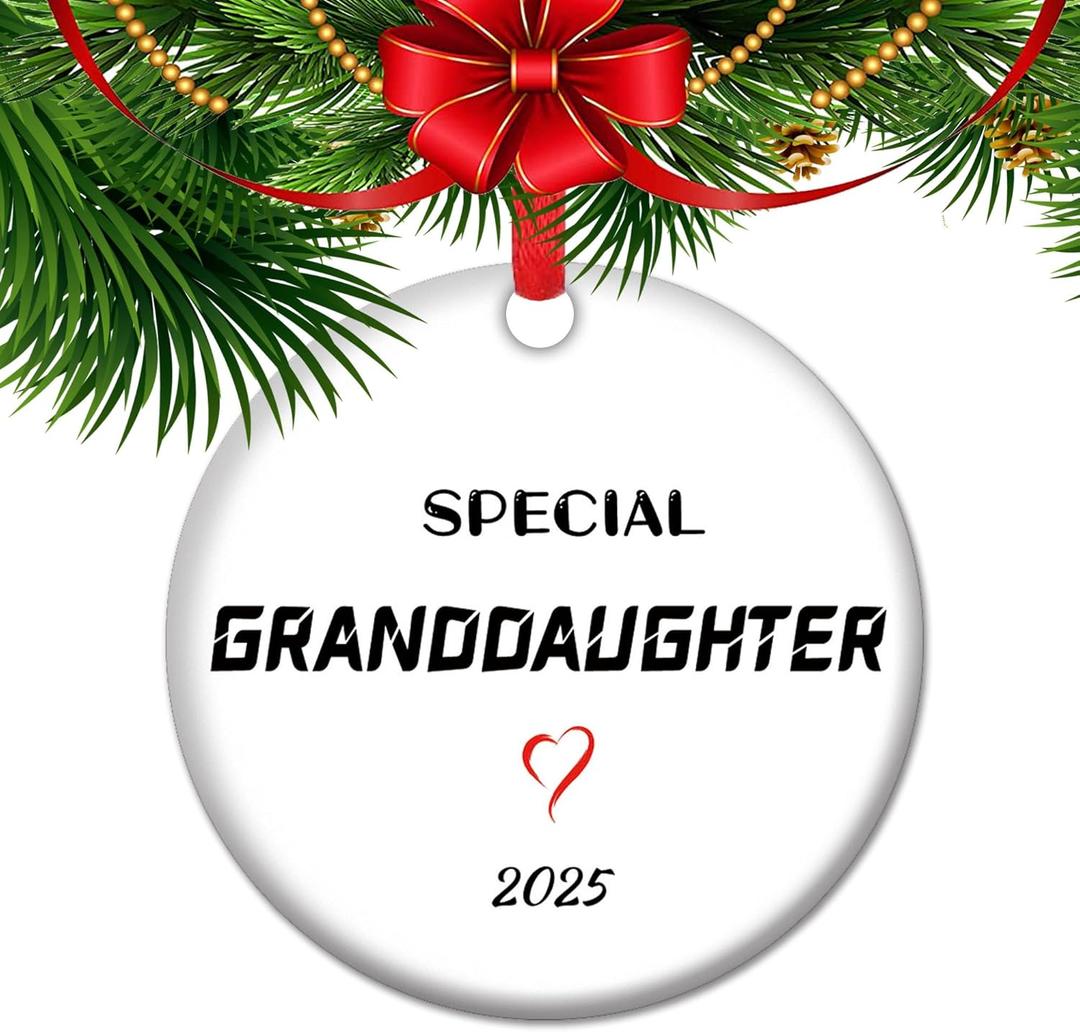 Granddaughter Xmas Ornament, Special Granddaughter Ceramic Christmas Bauble (V3)