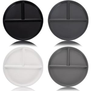 Portion Control Plates 9 Inch (4 Pack) Divided Plate Adults Plastic 3 Compartment Dinner Plate Perfect for Bariatric Diet Weight Loss Healthy Eating Reusable 3 Section Lunch Tray (Grey Series)