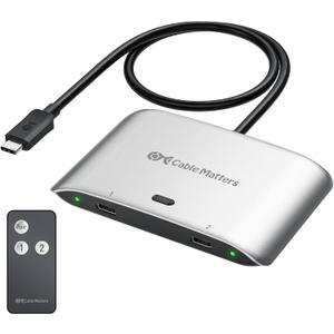 Cable Matters 20Gbps USB C Switch for 2 Computers, Up to 8K@30Hz on Windows, 4K@60Hz on macOS, 140W PD, for Sharing a USB-C/Thunderbolt 4 Monitor or Dock (Not for Dock with an Attached Cable) (Silver)