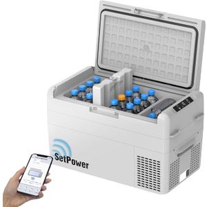 Setpower Car Refrigerator 50 Hours Backup Cooling 27 Quart 12 volt Fridge Portable Car Freezer 12V Coolers for Vehicles Electric Cooler for Car Camping Truck Van RV SUV Road Trip Travel (RF25 Grey)