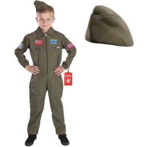 fun shack Kids Flight Suit Pilot Costume, Air Force Fighter Pilot WW2 Costume Kids, Boys Halloween Costumes (X-Large, Green)