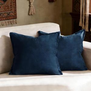 Pillow Covers 26x26 Set of 2 Quilted Square Euro Sham Soft Velvet Pillowcases with Invisible Zipper for Sofa Bed Living Room,Blue