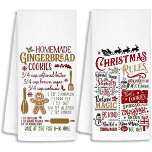 Christmas Gingerbread Baking Kitchen Towels, Christmas Dish Tea Towels for Baking, Gingerbread Xmas Winter Holiday Decorative Hand Towels for Kitchen Decor, Baker Gifts, 16x24 Inch Set of 2