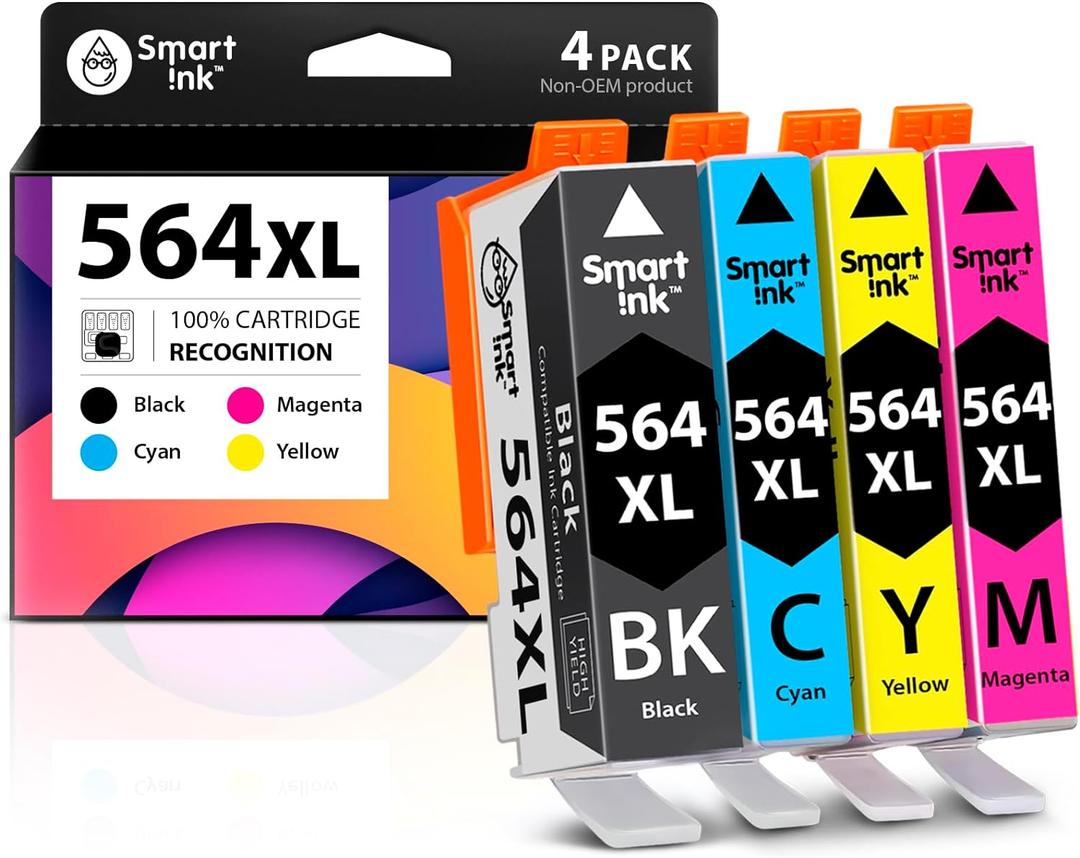 Smart Ink Compatible Ink Cartridge Replacement for HP 564 XL 564XL High Yield (4 Combo Pack) for DeskJet 3520 3522 Photosmart 7520 6520 5520 7525 5514 7510 OfficeJet 4620 Printers
