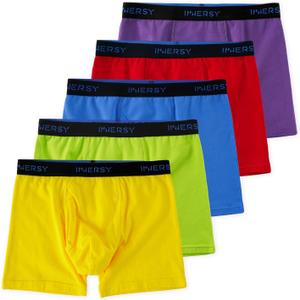INNERSY Boys Underwear Stretchy Cotton Soft Boxer Briefs for 6-18 Teen Boys 5 Pack (Large, Bright Colors)