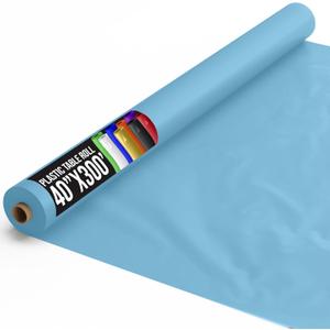 Exquisite Party Solids Sky Blue Plastic Table Cover Roll 40" X 300' Table Cloth Plastic Cover Roll - Premium Quality Thick 0.5 MIL Banquet Rolls - Disposable Tablecloth Rolls