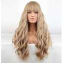 BERON 26 Inches Wig Long Curly Black Mix Red Wig with Bangs for Women Daily Party Hairnet Include (Ash Blonde)