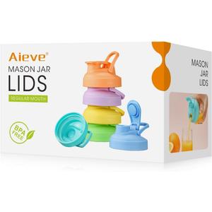 Aieve 6 Pack Mason Jar Lids, Regular Mouth Pour Spout Lid with Flip Top, Canning Lids for Ball Mason Jars to Drinking & Storing Milk Coffee Lemonade Salad Dressing, Reusable, Leak-Proof