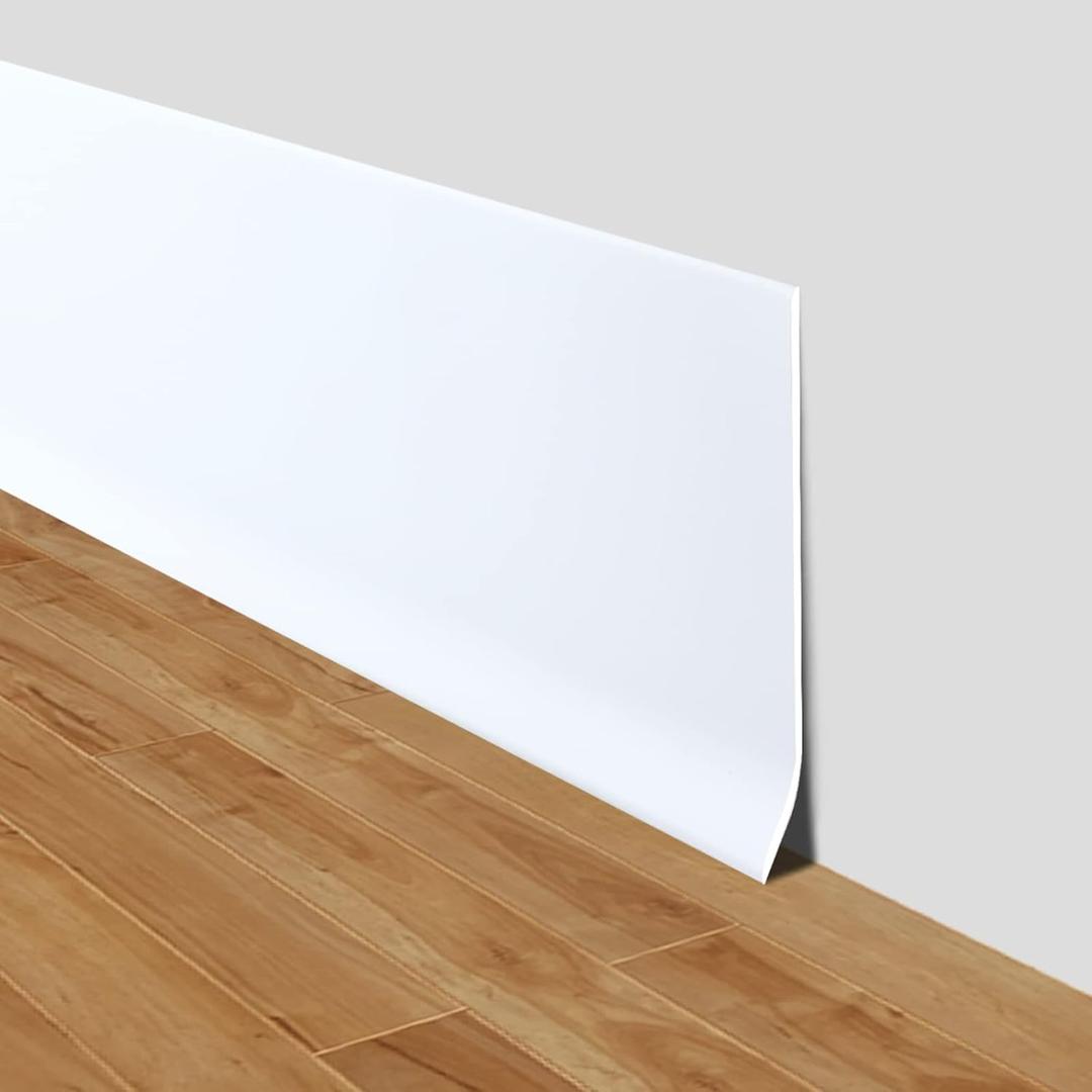 LSGCQ Flexible Baseboard Molding Trim 4 Inch x 200 Feet Self-Adhesive Vinyl Wall Base Peel and Stick Cove Base Rubber Wall Moulding Trim (White)