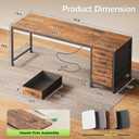 63 Inch Computer Office Desk with Power Outelts and USB-C Port, Reversible Gaming Desk with 4 Fabric Drawers, Work Study Desk Work from Home, Rustic Brown