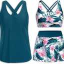 Daci Womens  Piece Tankini Swimsuits with Skirt - Tummy Control Bathing Suit Swim Tank Top and Sport Bra 2026 Athletic Swimwear L, Blue Pink