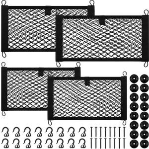 Tuanse 4 Pcs Stretchable Small Cargo Net Pocket Storage Mesh Elastic Automotive Cargo Nets with 16 Mounting Screws and Built in Hooks for Truck Car SUV Boats, 2 Sizes