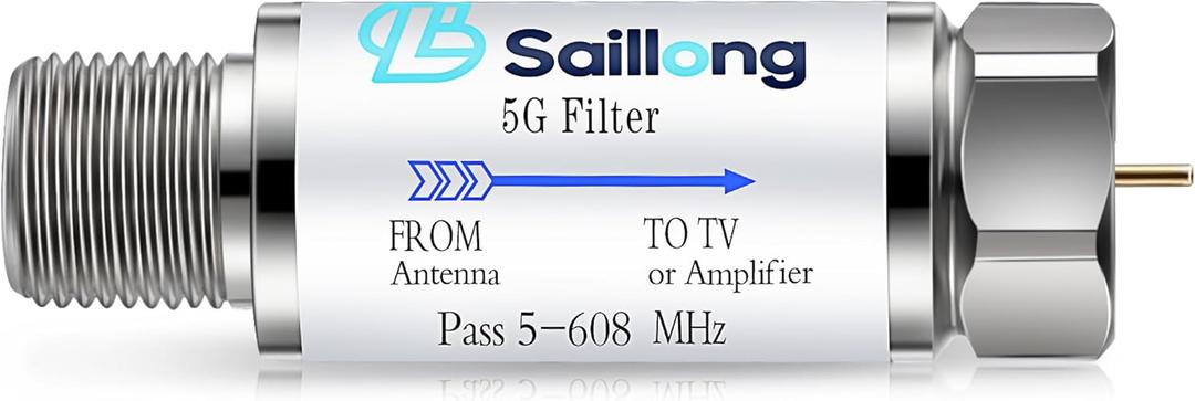 Saillong LTE Filter for TV Antenna, 4G 5G LTE Signal to Reduce Interference and Pixilation for Clear Digital TV Reception, Frequency Range 5-608 MHz, Indoor Outdoor Installation(1 Pack)
