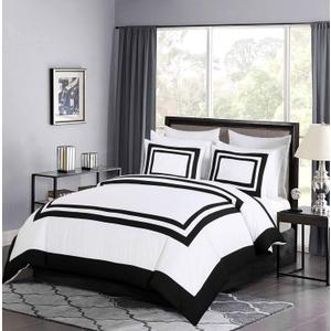 Chezmoi Collection Wyatt 7-Piece King Bed in a Bag Comforter Set - Hotel Style Bedding with Sheet Set - White/Black Square Pattern