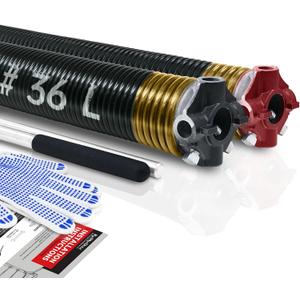 Pair of 2" Garage Door Torsion Springs Set with Non-Slip Winding Bar & Gloves,High Precision Electrophoresis Black Coated, for Replacement & Installation, MIN 16,000 Cycles (0.250x2''x36'')
