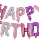 Happy Birthday Balloons Banner, Foil Balloon Personalized Name Letters Balloons Sign Birthday Party Decorations for Women Men Boys Girls Pink and Purple