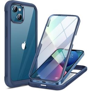 Miracase Compatible with iPhone 13 case 6.1 inch, [Glass Instead Plastic] with Built-in 9H Tempered Glass Screen Protector for iPhone 13,2023 Upgrade Full-Body Glass Clear Case, Dark Blue (iPhone 13 6.1)