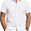 J.VER Men's Short Sleeve Dress Shirts Stretch Stain Shield Casual Button Down Shirts Solid Formal Shirt (X-Large Tall, White)