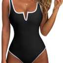 SUUKSESS Women Sexy Tummy Control One Piece Swimsuits High Cut Bathing Suit 2025 (Large, Black)