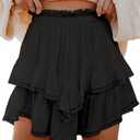 Aoudery Flowy Shorts for Women Casual Boho Ruffle Tiered Skorts High Waist Mini Skirts Golf Tennis Crochet Shorts S