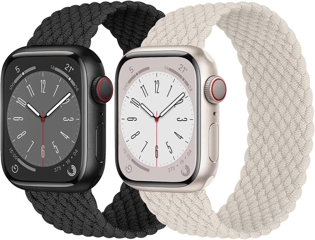 2 Pack Braided Solo Loop For Apple Watch Band 40mm 41mm 42mm 44mm 45mm 46mm 38mm 49mm Ultra 3 2 Women men,Stretchy Woven Nylon Elastic Strap Wristbands For iWatch Series 11/10/9/8/7/6/5/4/3/SE 2/SE 3 (Black Starlight)