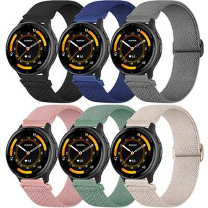 Znyziha 6 Pack Elastic Nylon Watch Bands Compatible with Garmin Venu 2/Venu 3/Vivoactive 4,22mm Soft Stretchy Sport Watch Strap for Garmin Forerunner 255/265/745/955/965 Women Men