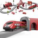 Wdmiya Train Sets for Toddlers, 66 Pcs Trains Toy with Battery Operated & Tracks (Magnetic Connection), Compatible with Thomas, Brio, Christmas Toy Gifts for 3 4 5 6 7 8 Years Old (Fire Engines)