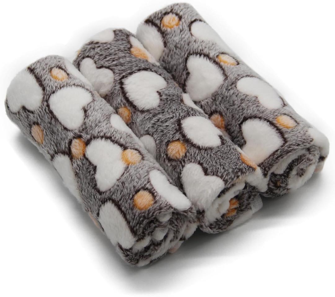 1 Pack 3 Puppy Blankets Super Soft Warm Sleep Mat Grey Cute Print Blanket Fluffy Fleece Pet Blanket Flannel Throw Dog Blankets for Small Dogs Puppy Dogs Fluffy Cats, Love-Small (23"x15")