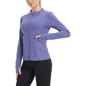 Miswek Women's Zip Up Workout Jackets with Pockets Slim Fit Cottony Soft Jacket for Running Athletic Yoga Size XL